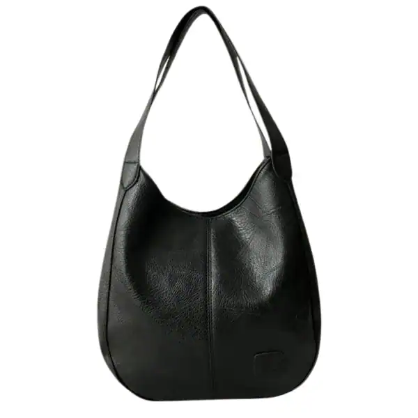 Metallic hobo väska i svart läder med enkel axelrem.
