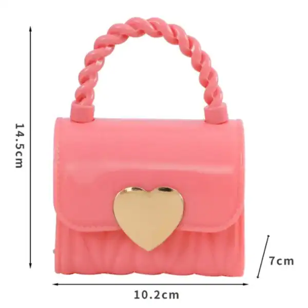Mintgrön barnväska med hjärta, rosa handväska för barn, lekvara, 14,5 cm hög.
