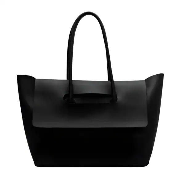 Mörkbrun shopper axelväska, minimalistisk handväska med höga handtag.