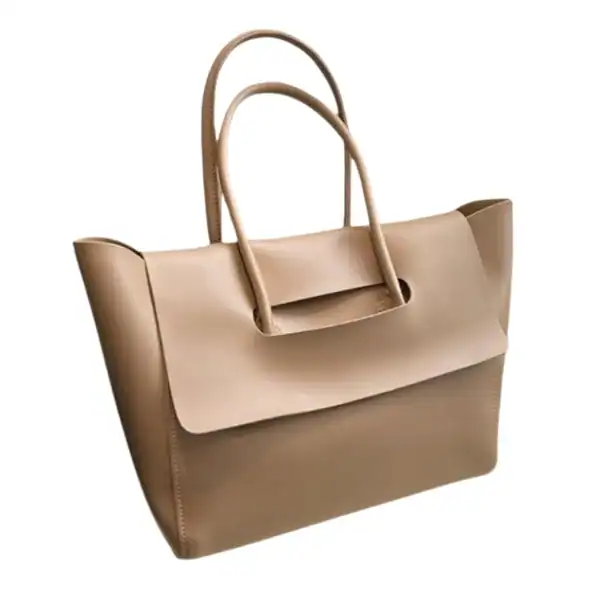 Mörkbrun shopper axelväska, elegant handväska med höga handtag och minimalistisk design.