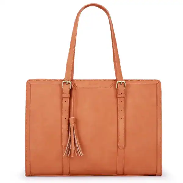 Orange mockashoppingväska med tassar och handtag.