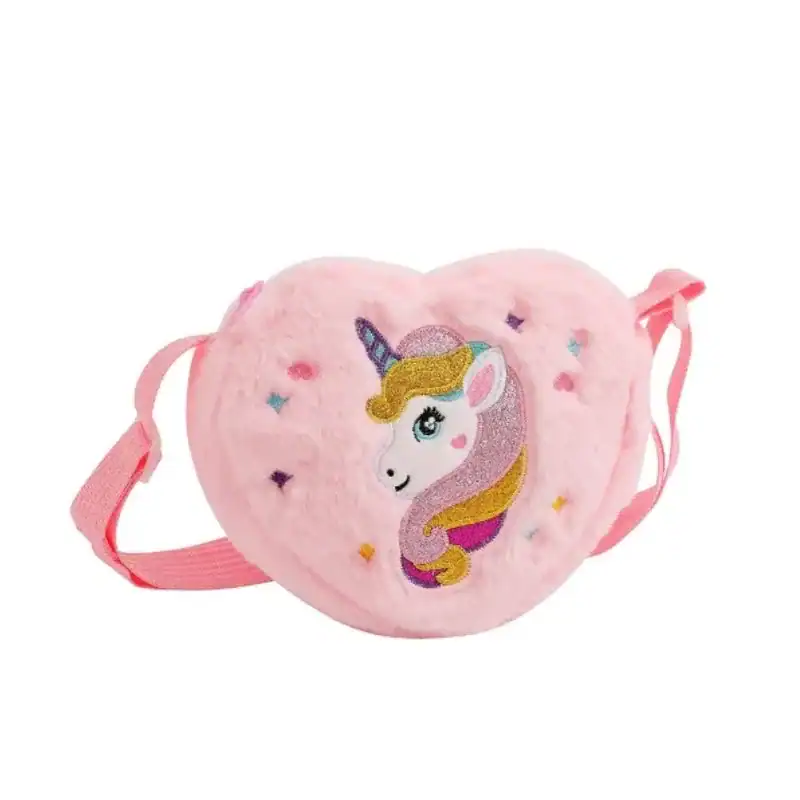 Rosa enhörningsväska med glittrande horn och stjärnor, perfekt för barn.