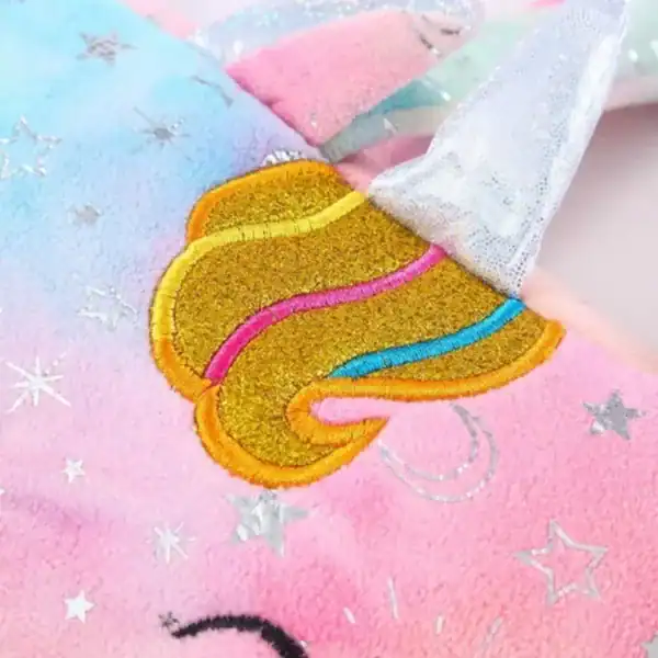 Rosa enhörningsväska för barn med glittrande hår och stjärnor.
