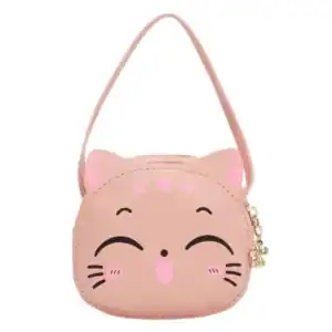Rosa kattväska med glada kattansikte och axelrem.