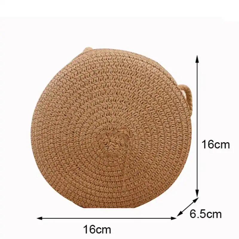 Rund stråväska i naturfärg, 16 cm diameter, ideal för daglig användning och som present.