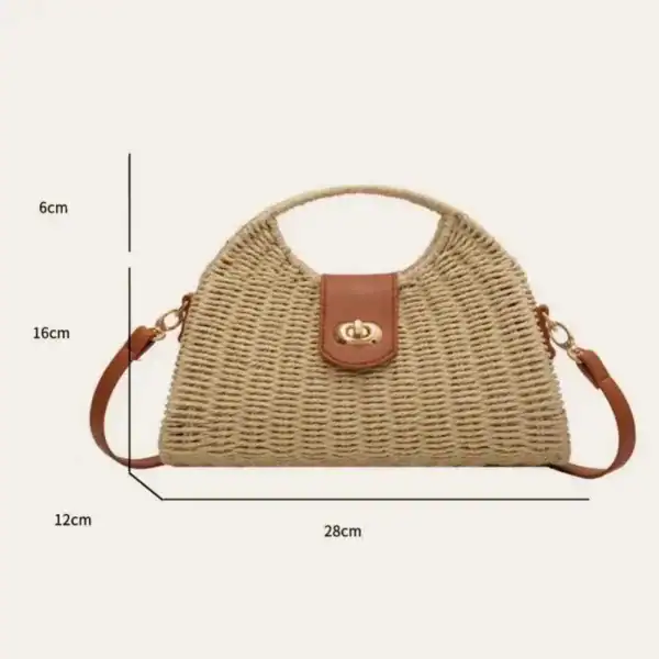 Rottingväska med lås, handgjord rattan axelväska med axelrem och handtag, storlek 28x16x12 cm.