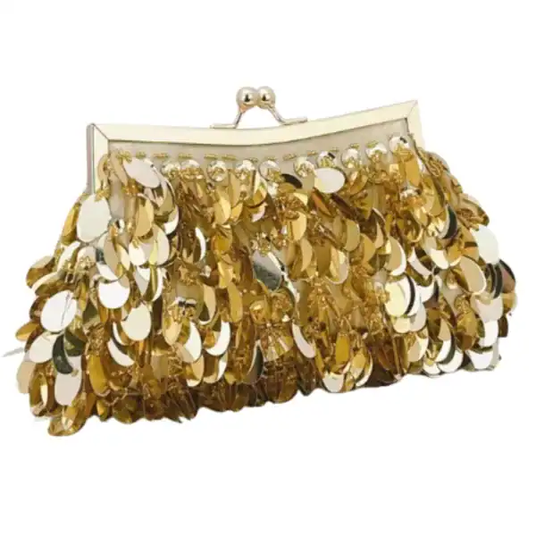 Silver paljettclutch med guldglitter och skinnlås.