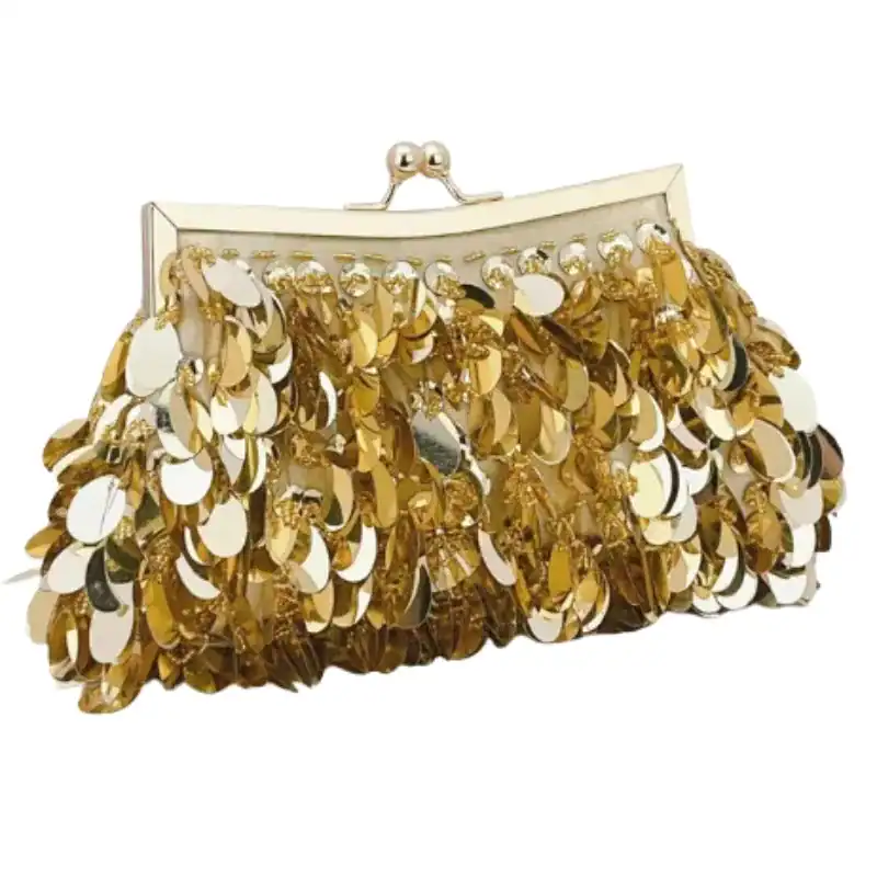 Silver paljettclutch med guldglitter och skinnlås.
