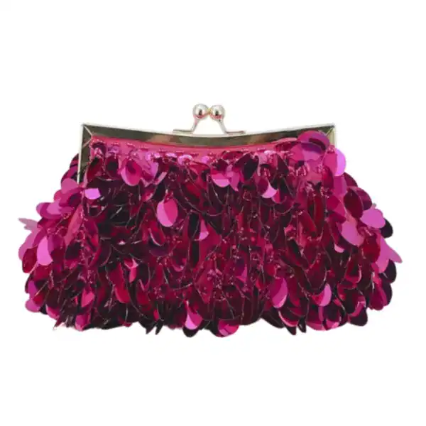 Silver paljettclutch med rosa paljetter, eleganta kvällsaxelväska.