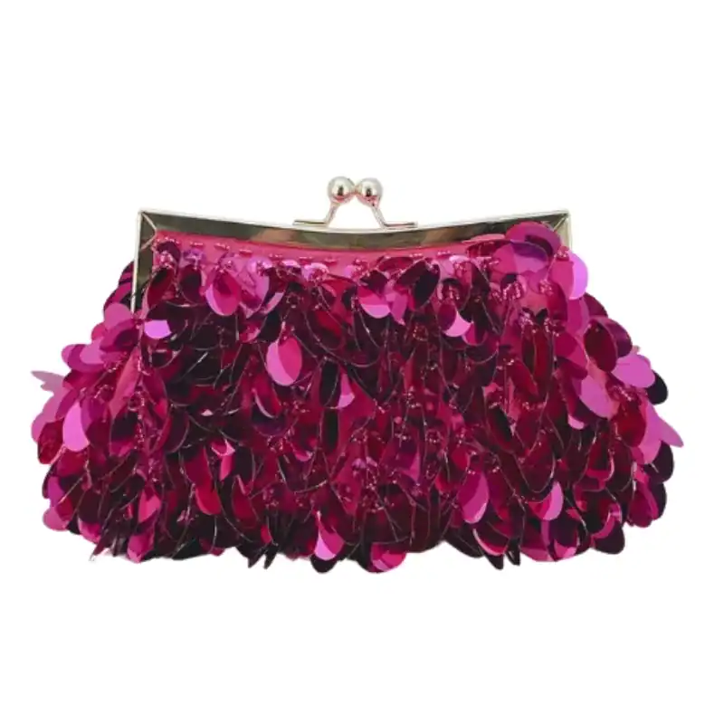 Silver paljettclutch med rosa paljetter, eleganta kvällsaxelväska.