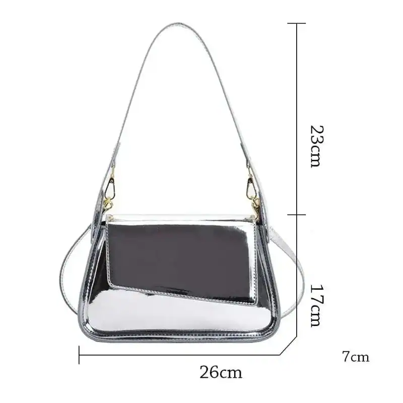 Silverfärgad Axelväska med mått 26x17x7 cm, perfekt för trendig stil.