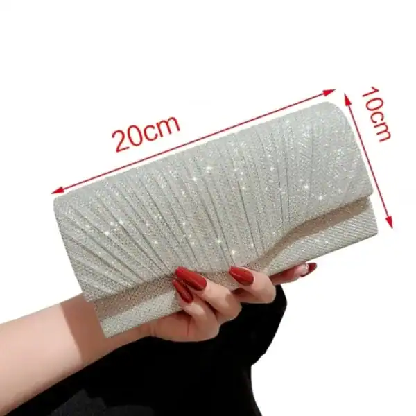 Silvrig glitterclutch, 20x10 cm, eleganta klädsel för fest, kvällsklänning, sparkande.