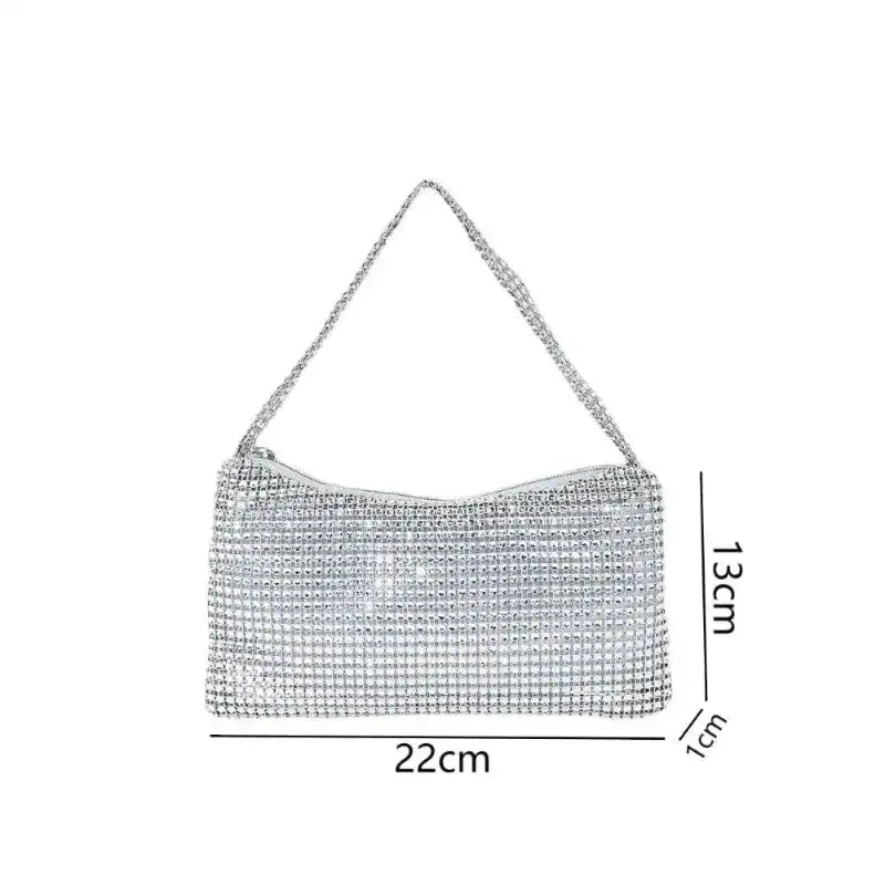 Silvrig kuvertväska med strass, 22x13 cm, modeväska för fest och kväll.
