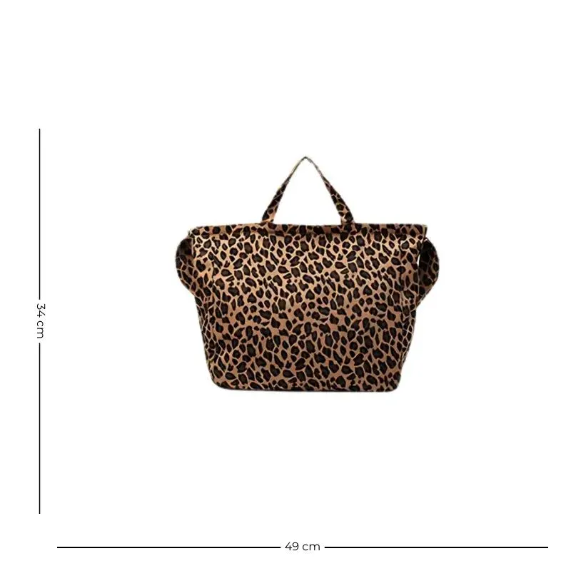 Stor leopard shoppingväska med handtag, 49 cm bred, 34 cm hög.