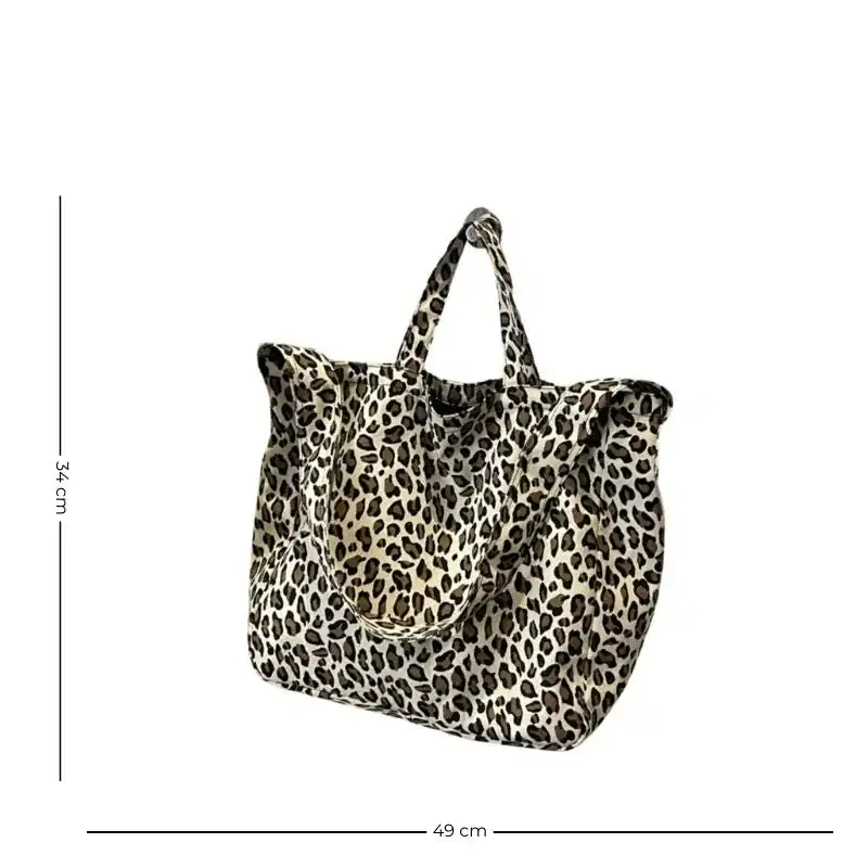 Stor leopard väska, stor axelväska med leopardmönster, trendig handväska.