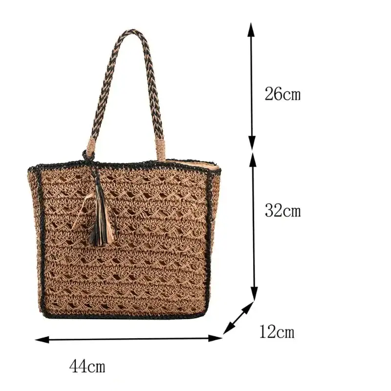 Stråväska shoppingväska med tass och mått 44x32x26 cm.