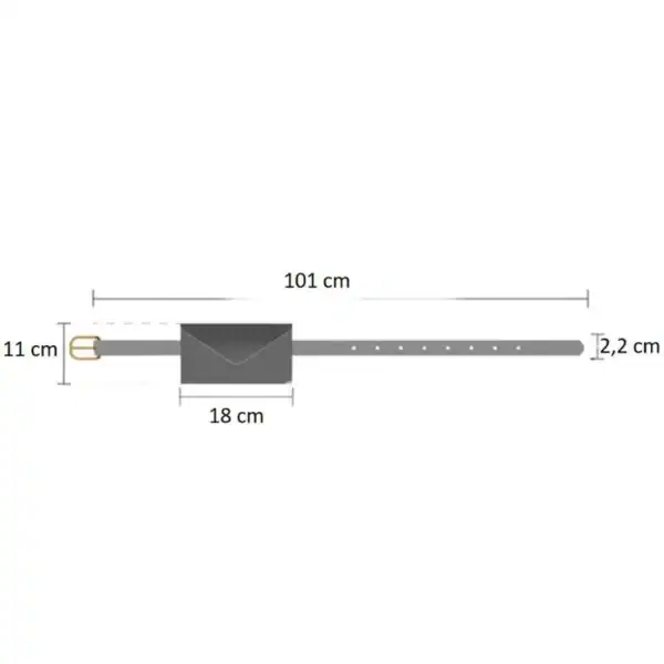 Svart bältesväska med strass, mått 101 cm lång, 18 cm hög, 2,2 cm bred.