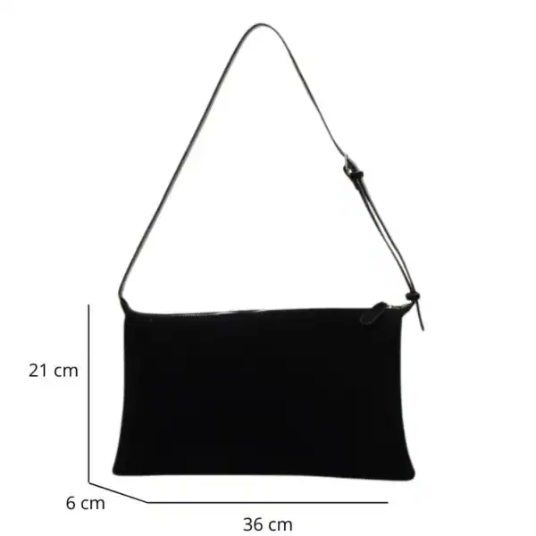 Svart sammetsclutch med axelrem, 36x21 cm, elegant handväska.