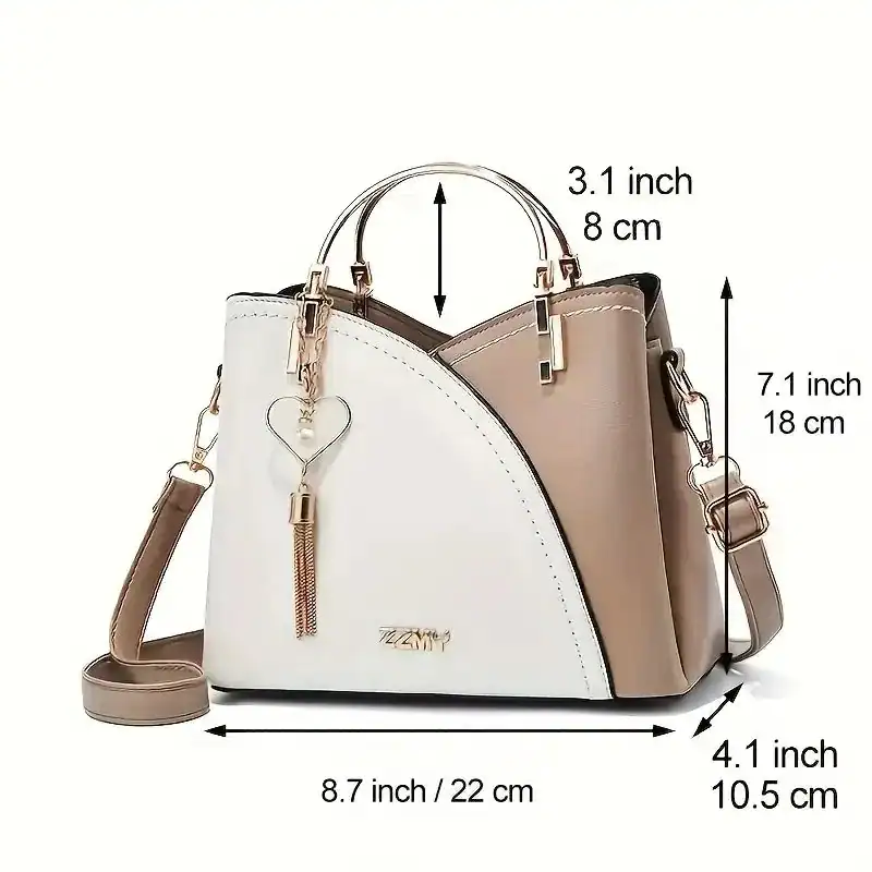 Vit beige handväska med axelrem, storlek 22x18 cm, elegant damväska.