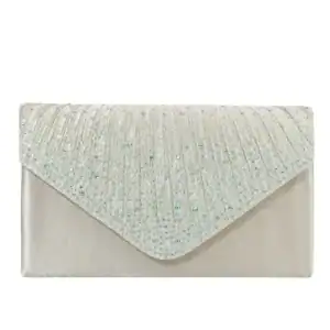 Vit glitterclutch med strass och glittrande detaljer för festlig tillfälle.