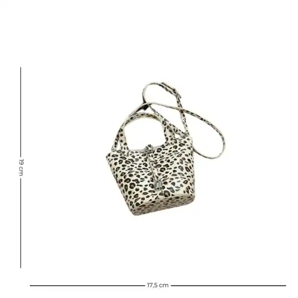 Vit leopard hinkväska med axelrem, 19 cm hög, trendig handväska för kvinnor.