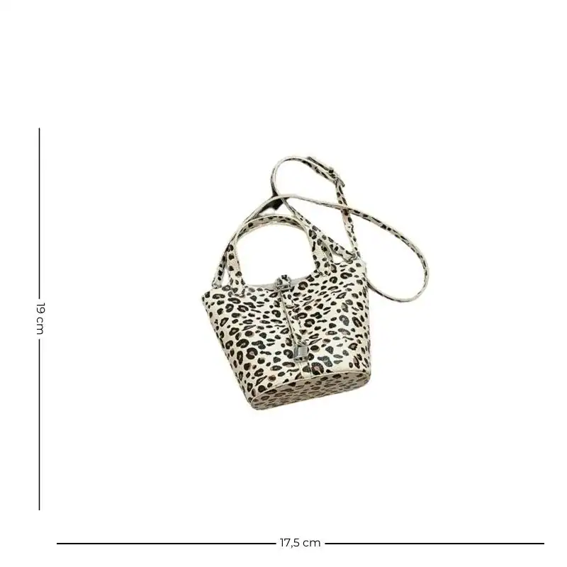 Vit leopard hinkväska med axelrem, 19 cm hög, trendig handväska för kvinnor.